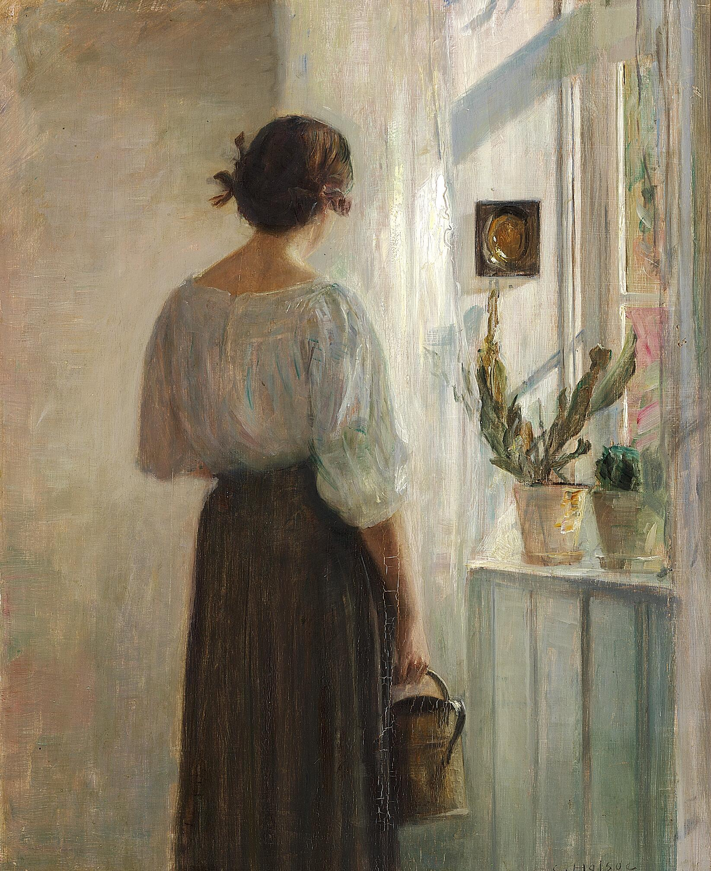 Mulher de costas na janela ensolarada - Carl Holsøe