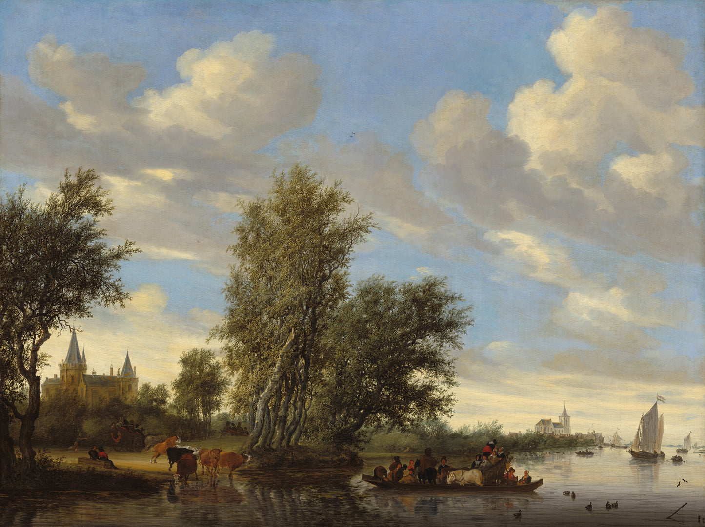 Paisagem fluvial com balsa - Salomon van Ruysdael