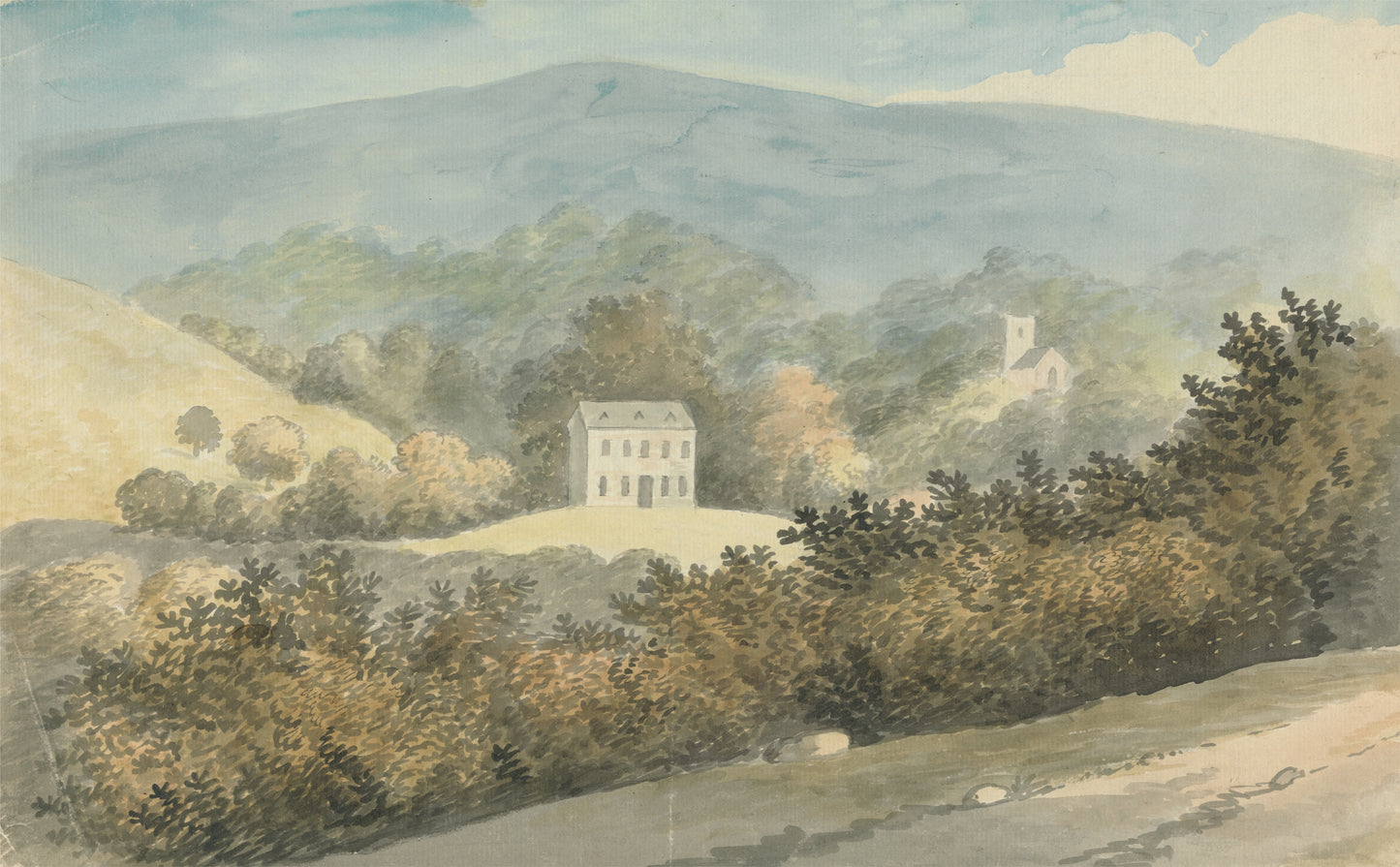 Paisagem montanhosa com casa - Edward Francis Burney
