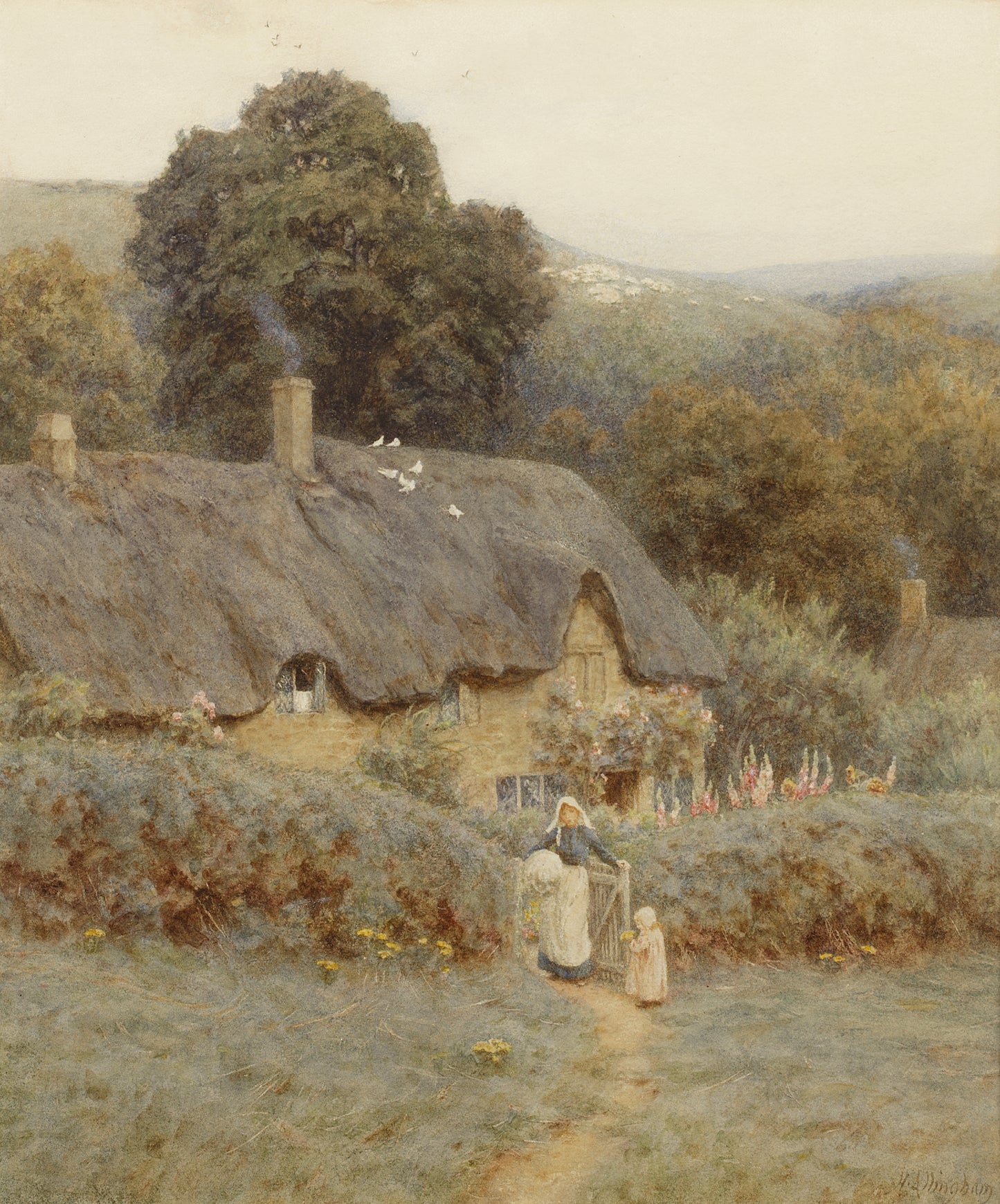 Uma casa de campo sob as colinas de Cotswold - Helen Allingham