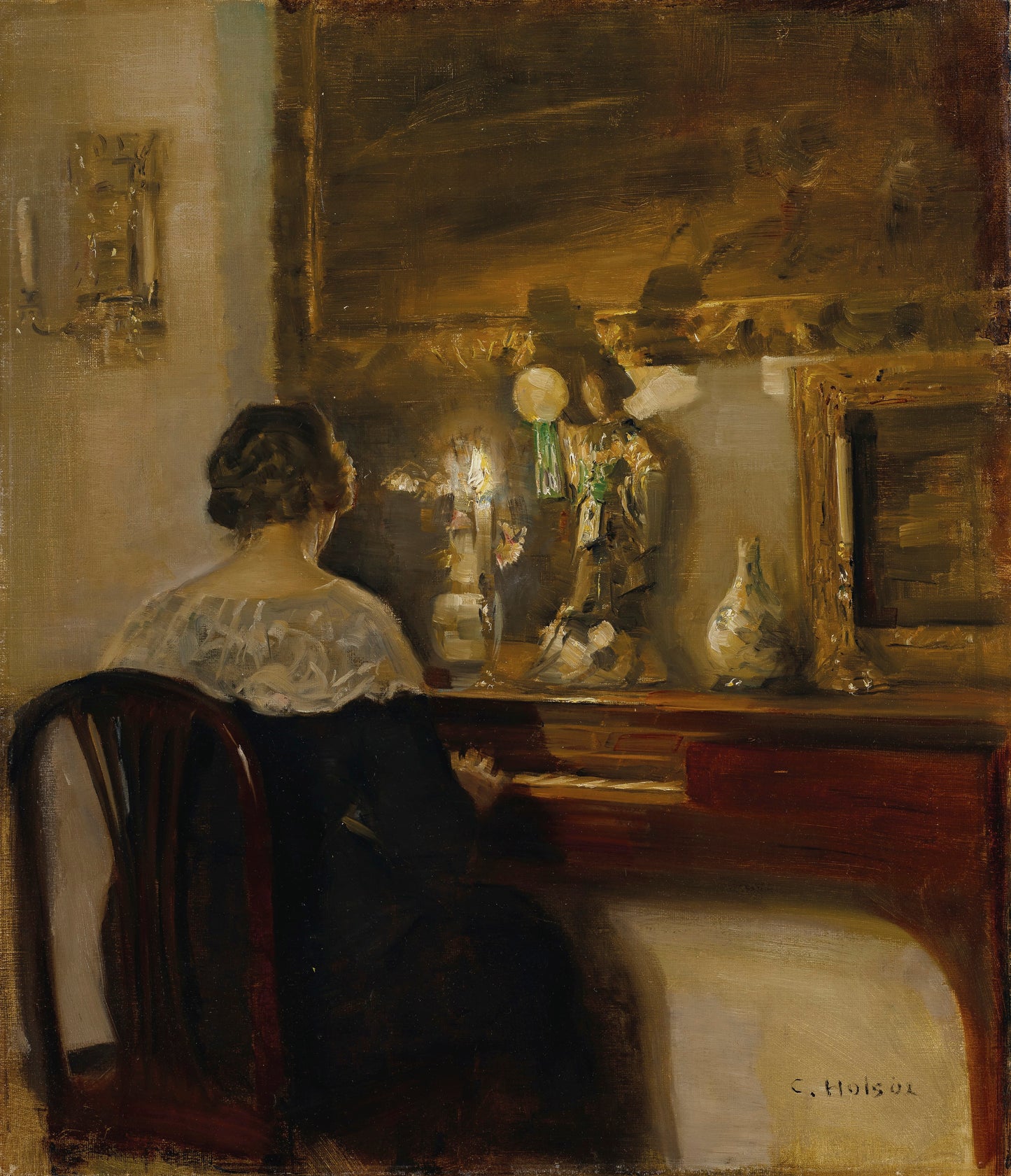 Uma senhora tocando piano - Carl Holsøe