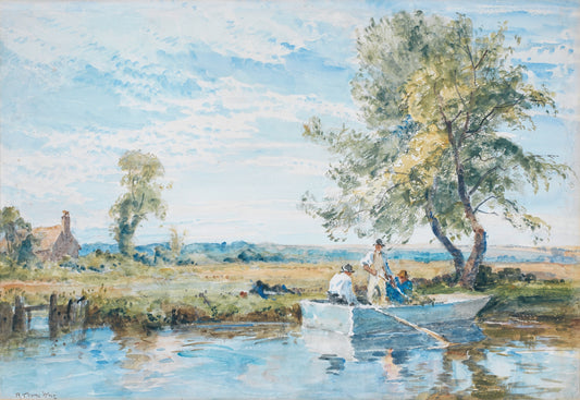 Figuras em um barco com uma vasta paisagem ao fundo - Robert Thorne Waite
