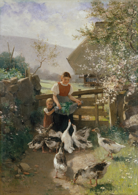 Crianças com gansos - Franz Xaver Gräßel