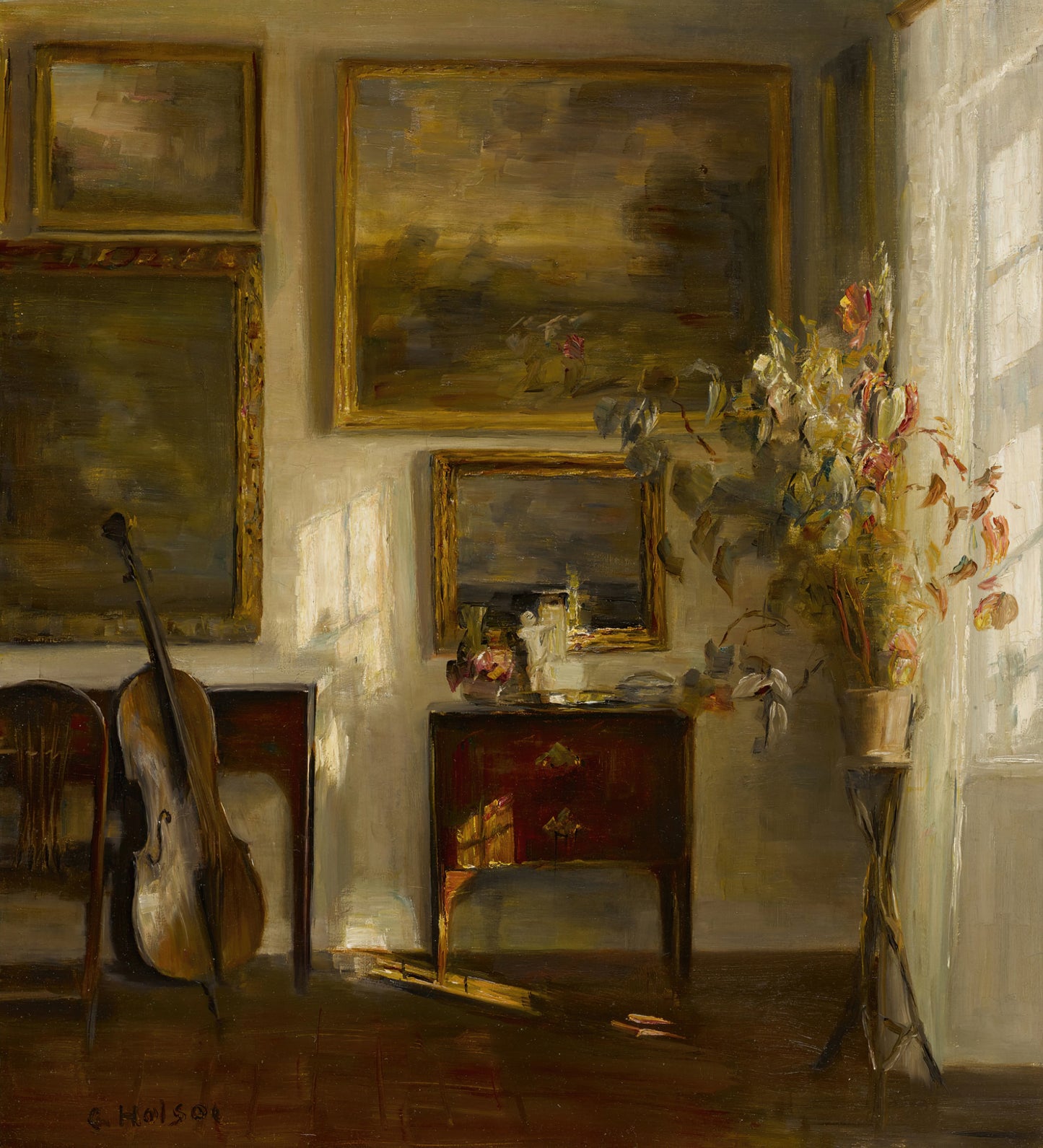 Interior com violoncelo - Carl Holsøe