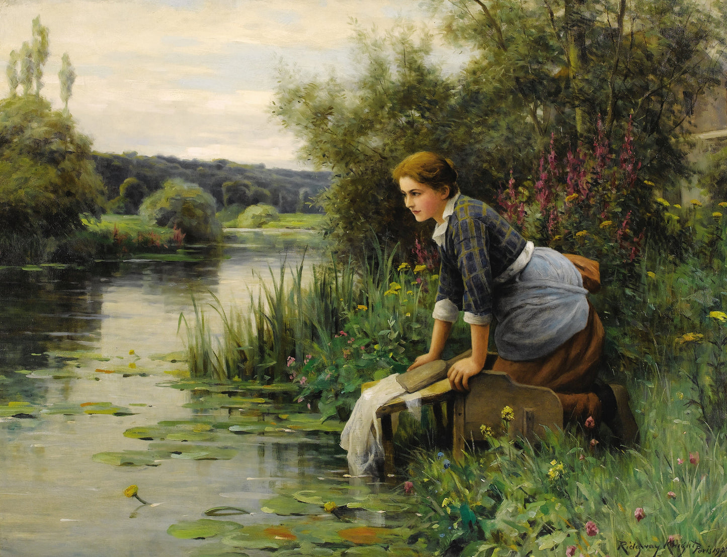 Lavadeira à beira da água - Daniel Ridgway Knight
