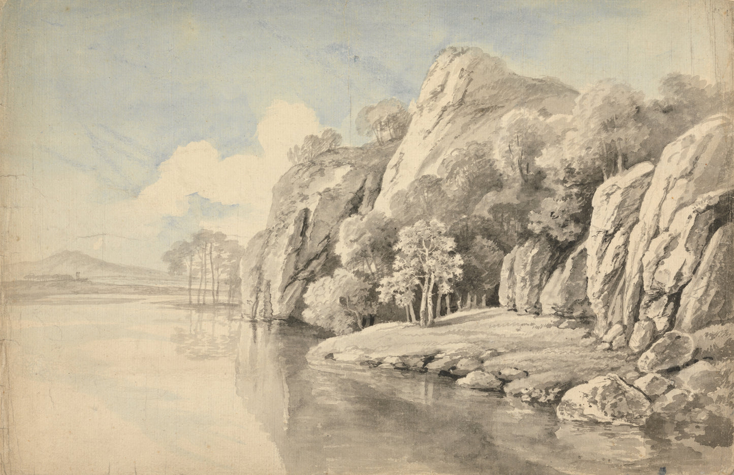 Margem do rio com pedras altas - George Barret