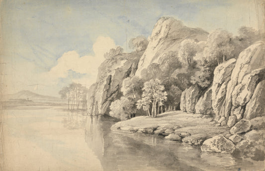 Margem do rio com pedras altas - George Barret