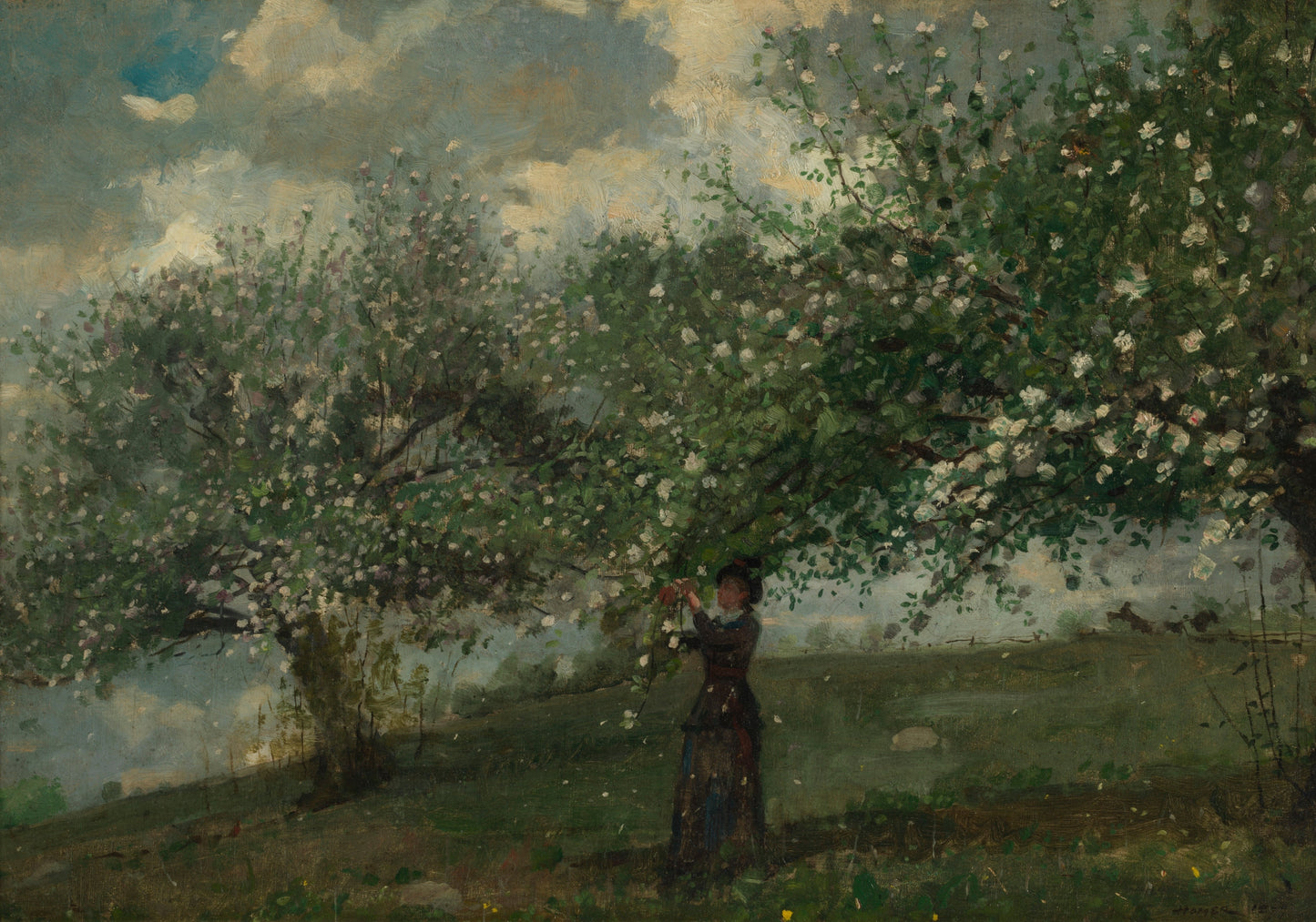 Menina colhendo flores de maçã - Winslow Homer