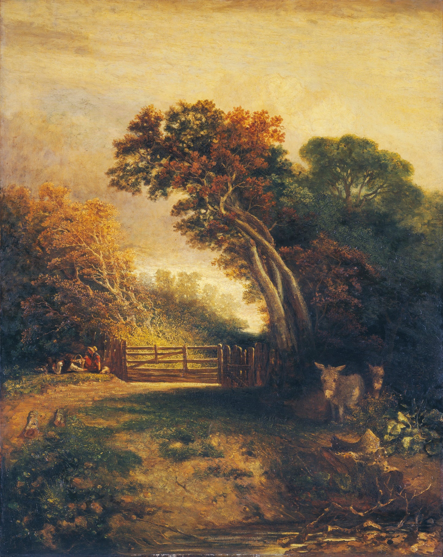 Paisagem com piqueniques e burros perto de um portão - Joseph Paul