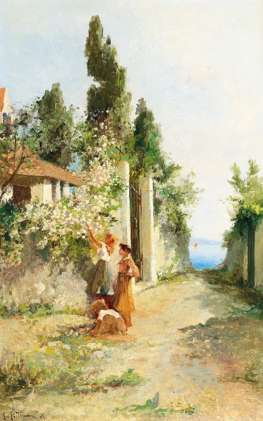 Três garotas colhendo rosas - Leontine von Littrow