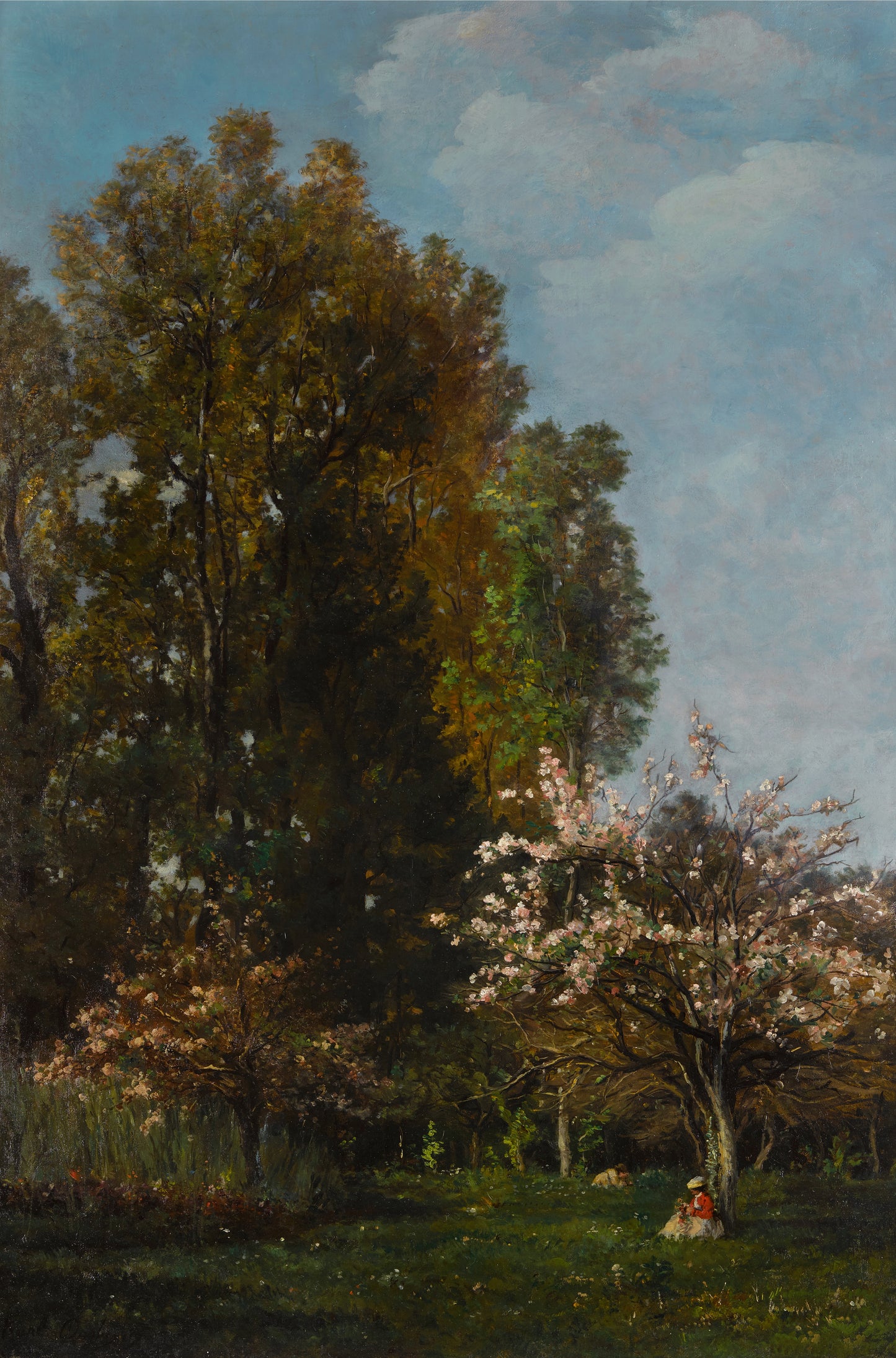 Uma figura sentada debaixo de uma cerejeira - Karl Daubigny